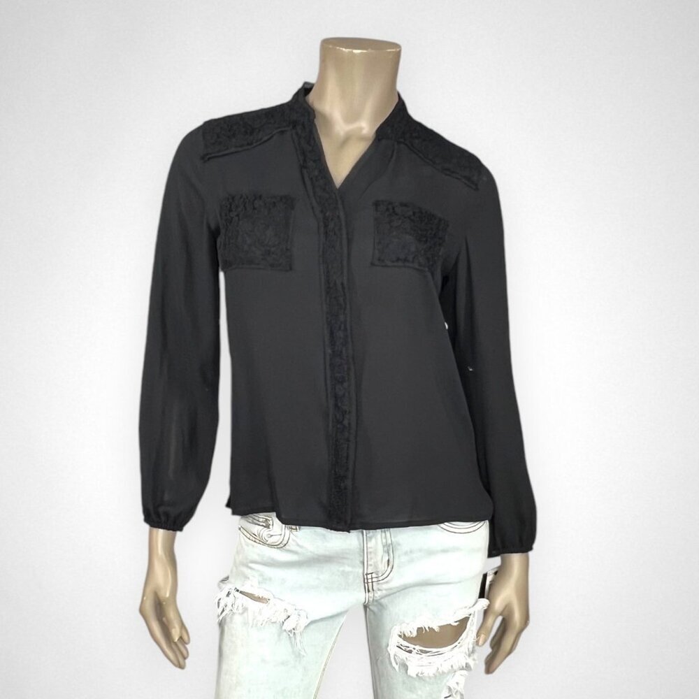 NWT ALFANI 6 Petite Long Sleeve Black Blouse Business Casual‎